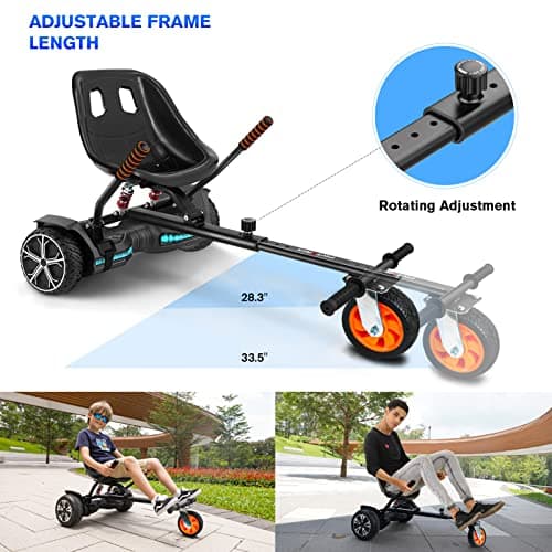 Flytraks K2 Self-Balancing Scooter Go Kart with Rear Shock Absorption, Balancing Scooter Seat Attachment Accessory for 6.5" 8" 10" Hover Board, Adjustable Frame Length & Off-Road Rubber Wheel 3