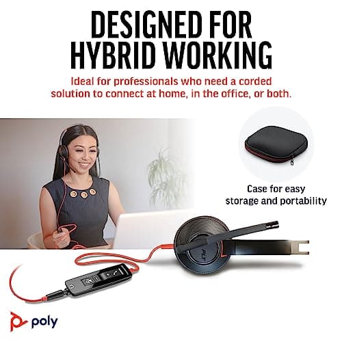 Poly Blackwire 5220 Wired Headset - Flexible Boom Mic - Noise Cancelling Headphones with Mic - USB-C, USB-A, 3.5mm - Ergonomic Over-Ear Design - Works with Microsoft Teams, Zoom - Work from Home 2