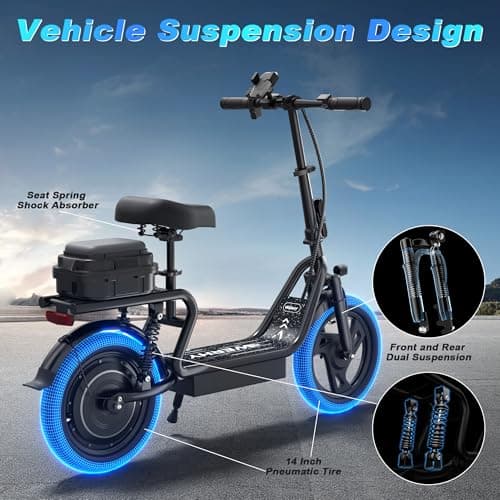 WERHY Electric Scooter with Seat, 500W Motor, 14'' Tires, Top Speed 22 mph, Max 27 Miles Ranges, Foldable E-Scooter with Suspension, Digital Display 4