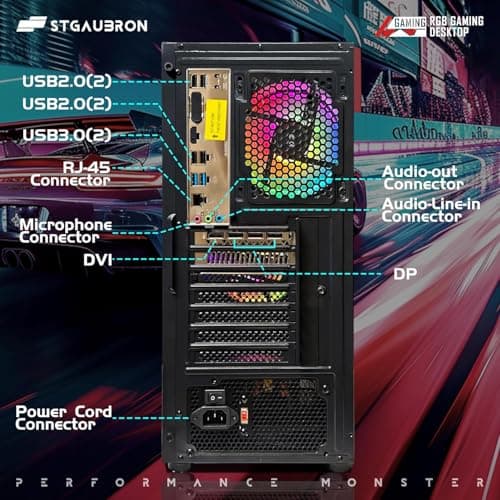 STGAubron Gaming PC Computer Desktop, Intel 10th Gen G5905 3.5G, Radeon RX 580 8G, 16G DDR4, 512G SSD, WiFi 6, BT 5.0, RGB Fan x 4, Windows 11 Home 5