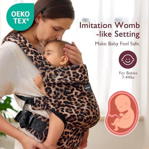 Momcozy Baby Carrier - Ergonomic, Cozy and Lightweight Carrier for 7-44lbs, Effortless to Put On, Ideal for Hands-Free Parenting, Enhanced Lumbar Support, Purehug for Infant to Toddler, Leopard 3