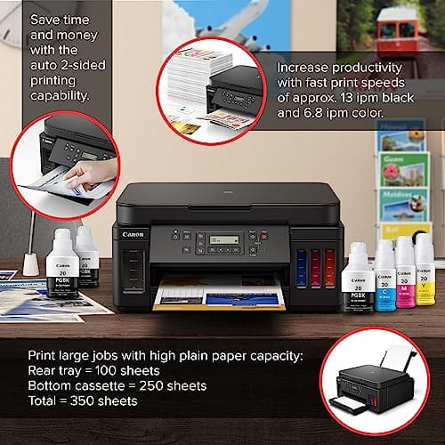 Canon PIXMA G6020 All-in-One Supertank Wireless (Megatank) Printer, Copier and Scan with Mobile Printing, Black, Works with Alexa 3