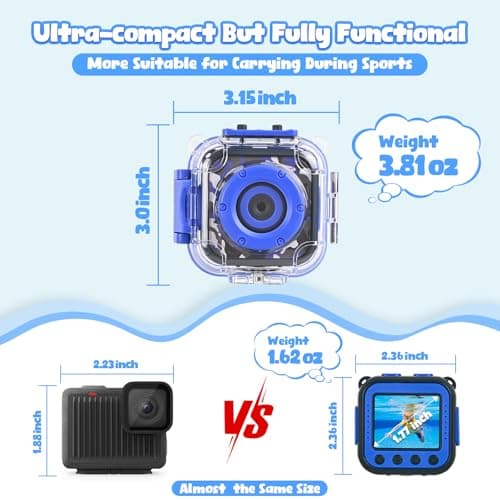 PROGRACE Kids Waterproof Camera - Birthday for 3-12 Year Old Boys 1080P HD Underwater Video Camera for Kids Pool Toys Toddler Digital Cameras with 32GB SD Card Blue 5