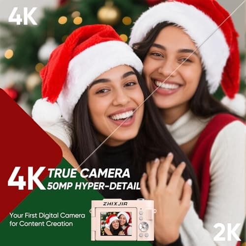 4K Digital Camera for Photography- 50MP Autofocus Vlogging Camera with 2.8" 180°Flip Screen, 18X Digital Zoom- Compact Point and Shoot Camera with 32GB TF for YouTube, Travel, Beginners, Pink 2