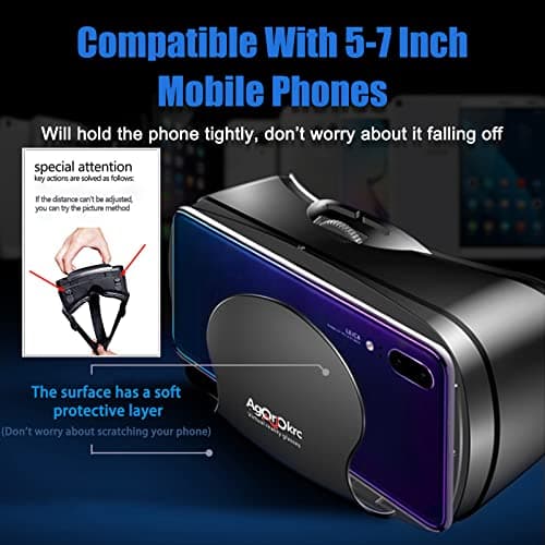 VR Headset with Controller Adjustable 3D VR Glasses Virtual Reality Headset HD Blu-ray Eye Protected Support 5~7 Inch for Phone/Android (Black) 4