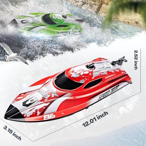 BEZGAR RC Boat, 12 inch Remote Control Boat for Kids and Adults, 25 KPH Fast RC Speed Boats with 700mAh Battery, Ideal Waterproof Toy Boats for Lakes & Pools - TX126 Red 2