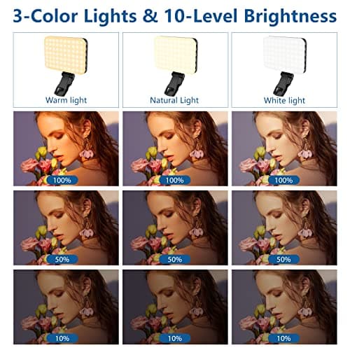 ALTSON 60 LED Portable Selfie Light Video Conference Lighting with Clip & Camera Tripod Adapter Rechargeable 2200mAh CRI 97+, 3 Light Modes for Phone iPhone Webcam Laptop Photo Makeup 3