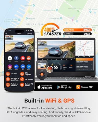 Vantrue S1 Pro AI Dash Cam Front and Rear, Dual 1440P Dash Camera w/2.7K, STARVIS 2, HDR Night Vision, 5G WiFi, 60FPS, GPS, Voice Control,24/7 Parking Mode, Support 512GB Max 4