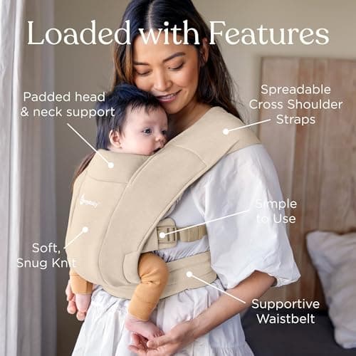 Ergobaby Embrace Baby Carrier Newborn to Toddler - Lightweight Ergonomic Baby Carriers - Cozy Essentials (7-25 Pounds), Ponte Knit, Cream 3