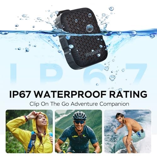 INSMY Wearable Bluetooth Speakers,IP67 Waterproof,Clip-On Portable Small Personal Speaker/Clean Sound/Stereo Pair/Wireless 5.4/ENC Built-in Mic/Lightweight for Golf Work Pool (Non-Magnetic) (Black) 2