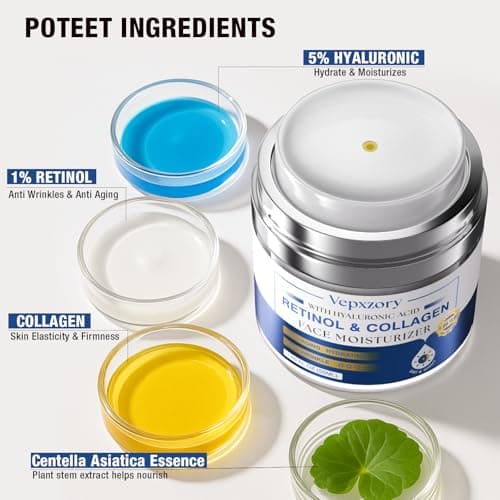 Vepxzory Face Moisturizer Retinol Cream For Face, Collagen Anti Aging Face Cream, Day-Night Neck Cream With Hyaluronic Acid, Wrinkle Cream For Women & Men Reduces Wrinkles, Dryness, 1.85 Fl. Oz 3