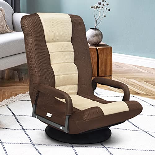 Giantex Floor Gaming Chair, 360 Degree Swivel Floor Chair w/Armrests, 6 Adjustable Position, Padded Backrest, Folding Floor Rocker for Games, Lazy Sofa Lounger, Brown/Beige 5