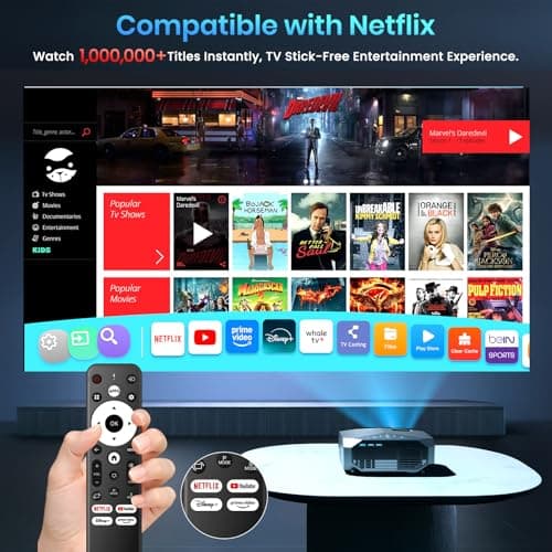 [Compatible with Netflix/High Brightness] Smart Projector with WiFi 6 and Bluetooth 5.3, 4K Outdoor Movie Projector with Prime Video/YouTube, Portable Proyector Compatible with HDMI/USB/iOS/Android 2