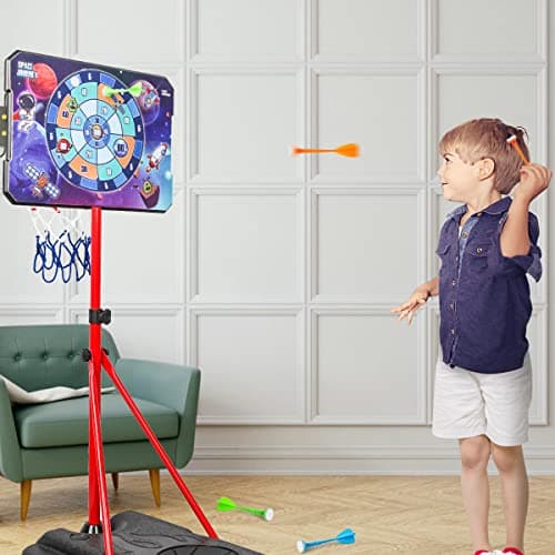 Meland Kids Basketball Hoop - Adjustable Height 2.9ft-6.2ft Toddler for Kids, Goal Indoor & Outdoor Toys Backyard Outside Boys Age 3 4 5 6 7 8 Years Gift 2