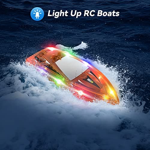 YEETFTC 2Pack LED Light RC Boat Remote Control Pool Water Toys for Kids Ages 8-12 Adults Lakes Bathtub Toy with Whole Body Waterproof,Low Battery Alarm,2.4Ghz,Control Range 50M,Rechargeable Battery 2