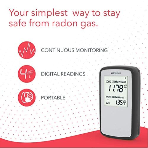 Airthings Corentium Home Radon Detector 223 Portable, Lightweight, Easy-to-Use, (3) AAA Battery Operated, USA Version, pCi/L 5