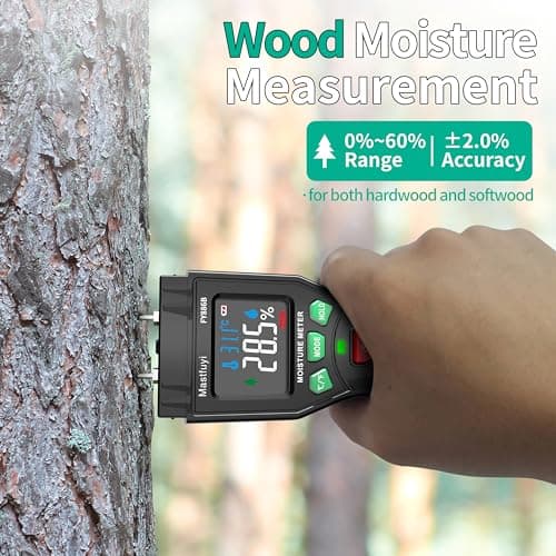 Mastfuyi Wood Moisture Meter, Firewood Moisture Tester, Drywall Moisture Detector, Pin Type Water Leak Detector with Visual Alerts for Lumber Logs Concrete Floors Ceiling Building Material Hardwood 2