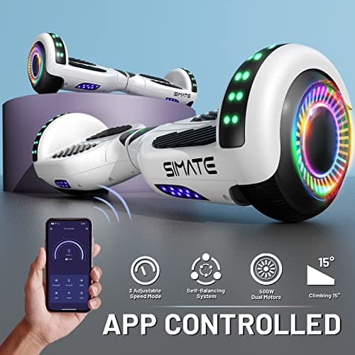 SIMATE Hoverboard, Bluetooth All Terrain Hover Boards with LED Lights and APP Control, Gifts for Kids Adults Girls Boys, for All Ages 3