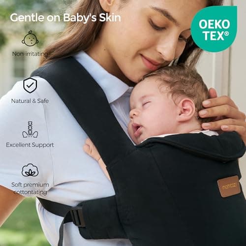 Momcozy Newborn Carrier WeeSnug- Lightweight and Cozy Comfort for 7-25 lbs, Ergonomic Cross-Back Support, Effortless to Put On, Hands-Free Baby Carrier with Lumbar Support, Black 2