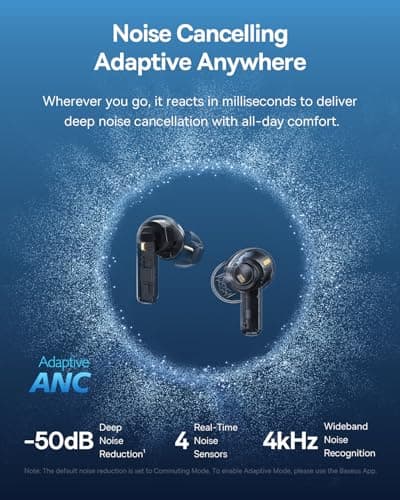 Baseus Bass BP1 Pro Noise Cancelling Wireless Earbuds, Real-Time Adaptive Noise Cancelling, Adaptive Active EQ, LDAC Hi-Res Sound, 6-Mic AI Clear Calls, 55H Playtime, IP55 Waterproof, Bluetooth 6.0 2