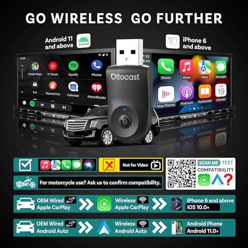 OTTOCAST Mini Dongle Wireless CarPlay Adapter for iPhone & Android Auto Adapter 2-in-1 Convert Wired to Wireless Apple Car Play, Plug & Play, USB-C, Low Latency (2016+ Cars, iOS 10+/Android 11+) 2