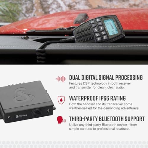 Cobra 75 All Road Wireless CB Radio - Dual-Mode AM/FM, Full 40 Channels, Bluetooth Connectivity, Digital Noise Cancellation, Waterproof, Instant Channel 9, 4-Watt Output, Easy to Operate, Black 4