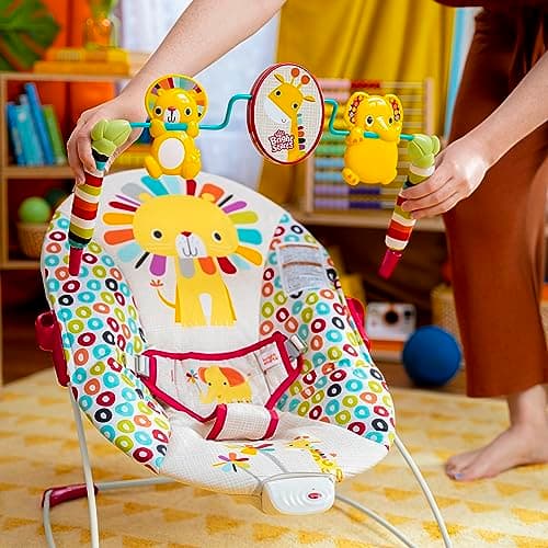 Bright Starts Portable Baby Bouncer Soothing Vibrations Infant Seat with Removable-Toy-Bar, 0-6 Months 6-20 lbs (Playful Pinwheels) 3