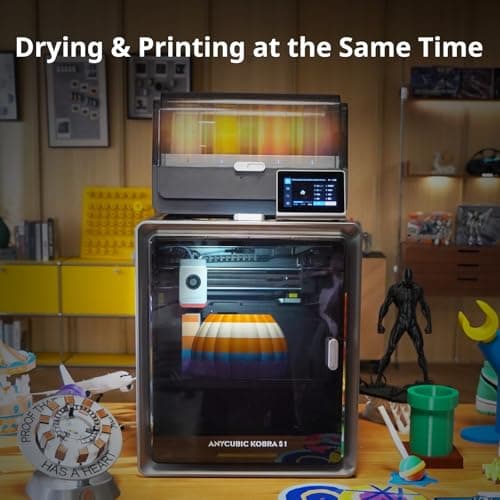 Anycubic Kobra S1 Combo Multicolor 3D Printer with Anycubic ACE PRO, 4 Multicolor, Drying and Printing at the Same Time, 600mm/s Fast Speed with 320℃ Hotend, Built-in Camera 44dB Quiet 250*250*250mm 2