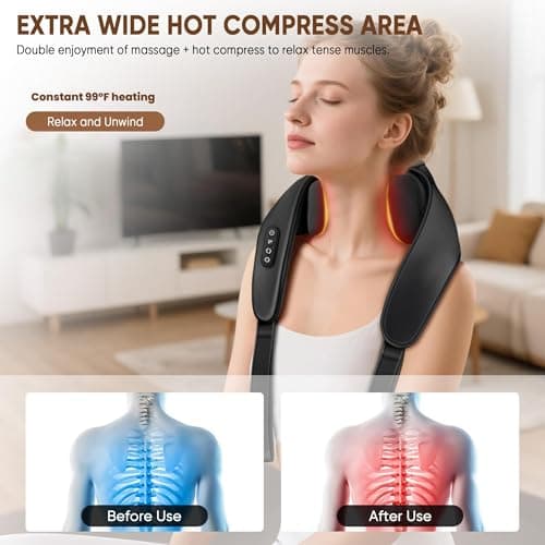 Hadrono Shiatsu Neck and Back Massager, Shoulder Massager for Pain Relief Deep Tissue, Cordless 4D Deep Tissue Kneading Massage Pillow with Heat for Neck, Back, Legs, Massager Gifts for Men Women 4