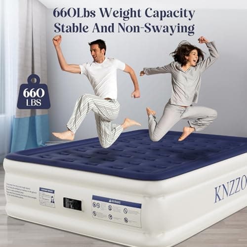 KNZZO Air Mattress Queen with Built-in Pump, Blow Up Mattress with Soft Flocked Top, Leakproof Inflatable Mattress, Foldable Waterproof Air Bed for Home, Guests, Camping, with Storage Bag 2