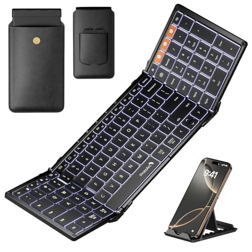 ProtoArc Backlit Foldable Keyboard, XK01 Plus Folding Portable Bluetooth Keyboard for Travel, True Full Size External Wireless Keyboards with Backlight for iPad Tablet Smartphone Laptop - Black