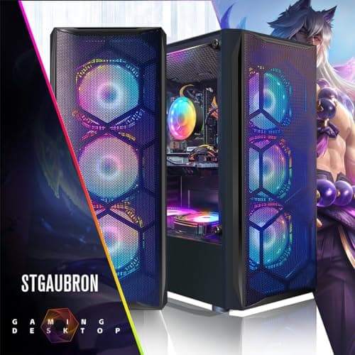 STGAubron Gaming PC Desktop Computer, Intel Core i7 up to 3.9GHz, Radeon RX 580 8G, 16G RAM, 512G SSD, WiFi 6, Bluetooth 5.2, RGB Fan x6, Windows 11 Home 2