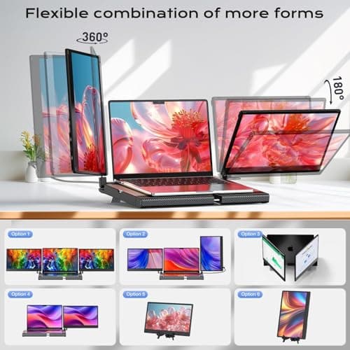 UK BONITOYS Laptop Screen Extender, 14" FHD 1080P Laptop Monitor Extender, Stretchable Base and Detachable Screen, Plug & Play, Triple Screen Extender Compatible with Windows, Mac, Chrome 2
