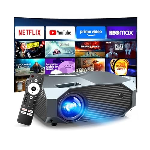[Compatible with Netflix/High Brightness] Smart Projector with WiFi 6 and Bluetooth 5.3, 4K Outdoor Movie Projector with Prime Video/YouTube, Portable Proyector Compatible with HDMI/USB/iOS/Android