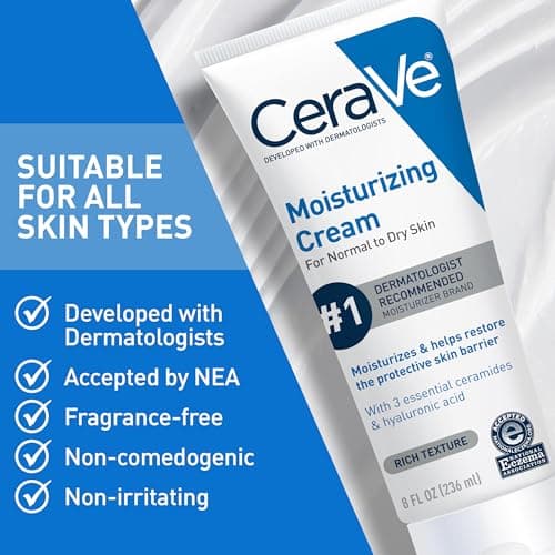 CeraVe Moisturizing Cream, Body and Face Moisturizer for Dry Skin, Body Cream with Hyaluronic Acid and Ceramides, Daily Moisturizer, Oil-Free, Fragrance Free, Non-Comedogenic, 19 Ounce 8