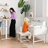 BOLUO White Kids Desk and Chair Set for 5-8 Year Old, Small Child Desk with Fabric Drawer, Children Study Table with Storage Girls Boys 5