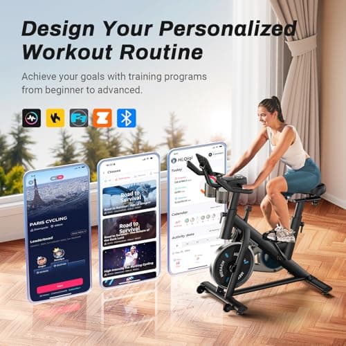 MERACH Exercise Bike, Brake Pad Stationary Bike with Exclusive App, Low Noise Indoor Cycling Bike with 300lbs Weight Capacity, Tablet Mount and Fitness Courses for Weight Loss 2