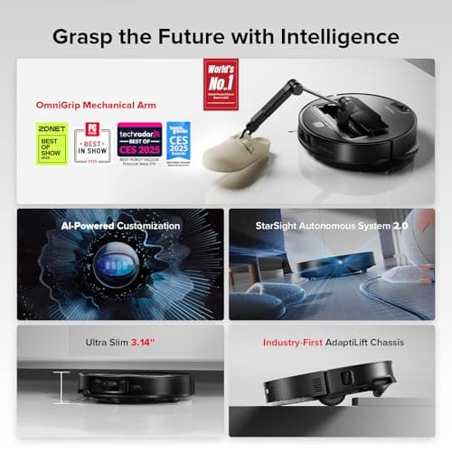roborock Saros Z70 Robot Vacuum and Mop, OmniGrip Arm, AI-Powered, 22,000Pa Suction, 3.14’’ Ultra Slim, FlexiArm Riser Technology, AdaptiLift Chassis, Obstacle Avoidance, Auto Mop Washing & Drying 2