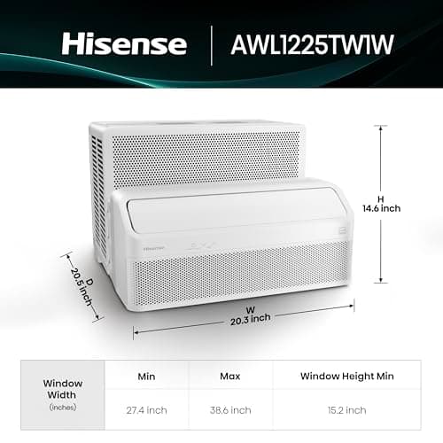Hisense AWL1225TW1W Window Air Conditioner, White, 12000 BTU Smart Inverter, L Shaped, Open Window Flexibility, Easy Installation, Ultra Quiet, 37.6% more Energy Saving, Bracket Included, 2Y Warranty 3