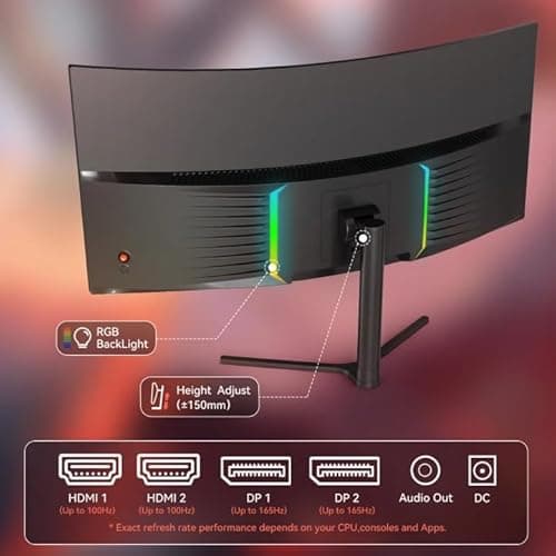Raywego 34 Inch Ultrawide Monitor 3440 x 1440P Curved Gaming Monitor,Swivel/Height Adjustable,21:9 Aspect Ratio with RGB Backlight,165Hz 127% sRGB 4000:1 Contrast Ratio,PIP/PBP Black,2026 3
