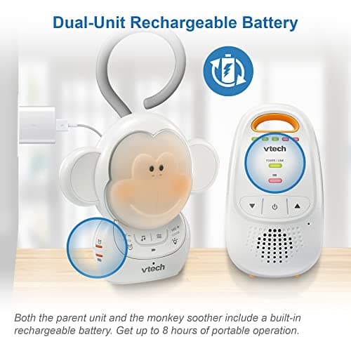 VTech DM1411 Audio Baby Monitor & Portable Soother Dual-Unit Rechargeable Battery, Long Range, Soft-Glow Night Light, Soothing Sounds & Lullabies, Digital Wireless Transmission, Sound Indicator 3