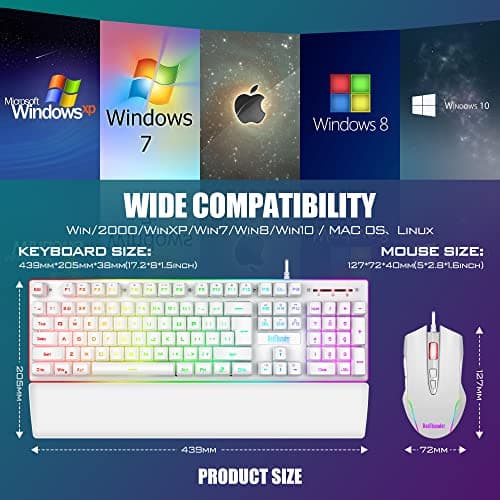 RedThunder K10 Wired Gaming Keyboard and Mouse and Wrist Rest Combo, RGB Backlit, Mechanical Feel Anti-ghosting Keyboard + 7D 7200 DPI Mice+Soft Leather Wrist Rest 3 in 1 PC Gamer Accessories(White) 5