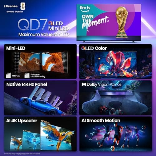 Hisense 75" QD7 Mini-LED 4K Smart Fire TV - QLED, 144Hz, HDR10+, Dolby Vision/Atmos, Game Mode Pro, Alexa Built-in (75QD7QF) 3