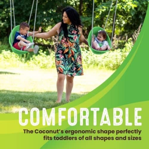 Swurfer Coconut Toddler Swing – Comfy Baby Swing Outdoor, 3-Point Adjustable Safety Harness, Secure, Safe Quick Click Locking System, Blister-Free Rope, Ages 9 Mos and Up, Green 3
