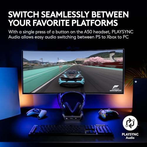 Logitech G Astro A50 Multi-Platform Wireless Gaming Headset + Base Station for PS5/Xbox/PC: PLAYSYNC Audio Switcher, <16bit/48kHz (Console), <24bit/48kHz (PC), 24hr Battery, 2.4GHz & BT - White 3