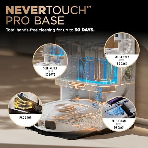 Shark Robot Vacuum & Mop Combo, PowerDetect NeverTouch Pro,Self-Emptying,Self-Refill with Self-Clean Pad Wash & Dry, 60-Day Debris Capacity,30-Day Refill Tank, 5PowerDetect Technologies,White,AV2800ZE 3