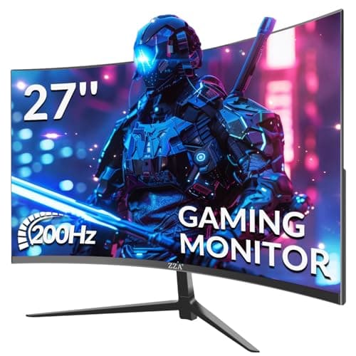 ZZA 27" Curved Gaming Monitor, FHD 1920x1080 200Hz/180Hz, 1800R VA Panel, 95% sRGB Color Gamut, AMD FreeSync Premium, Tilt Adjustable Stand, HDMI & DisplayPort - Black