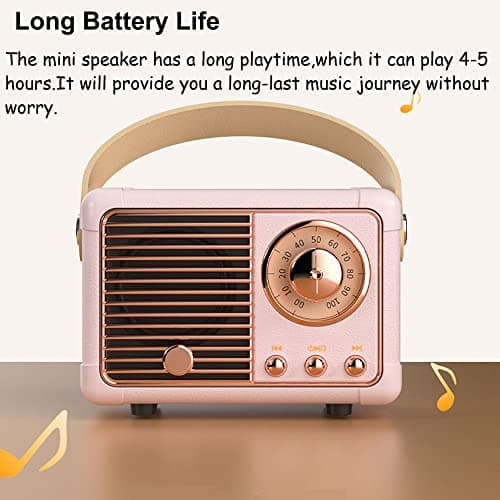 Baolira Retro Bluetooth Speaker, Portable Wireless Speaker with Crystal Clear Stereo Sound Rich Bass, Best Birthday Gifts Ideas for Women Teenage (Pink) 4