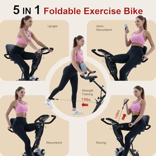BARWING Stationary Exercise Bike for Home Workout, 5 IN 1 Foldable Indoor Cycling Bike for Seniors, 350LB Capacity, 16-Level Magnetic Resistance, Seat Backrest Adjustments (Black) 3