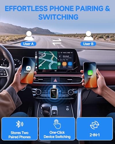 FAHREN 2026 Upgraded Android Auto & CarPlay Wireless Adapter Apple iPhone, One Click Multi Device Switching, Ultra-Fast 5.8GHz WiFi, Bluetooth 6, Plug & Play USB-A/C for 2016+ Car Models 3